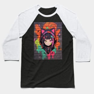 Kawaii Aesthetic Colorful Nekomimi Anime Cat Girl Graffiti Art Style Baseball T-Shirt